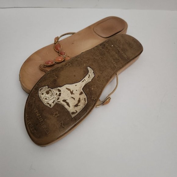 STUART WEITZMAN | Leather floral print sandals flip flops amber sz 10 - Picture 4 of 7